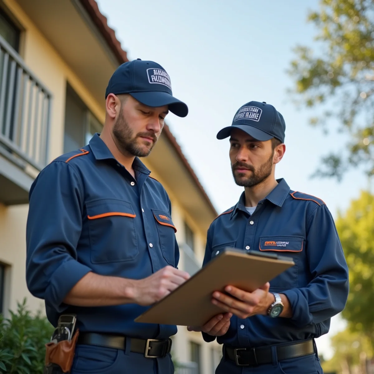 Property manager reviewing plumbing maintenance documentation