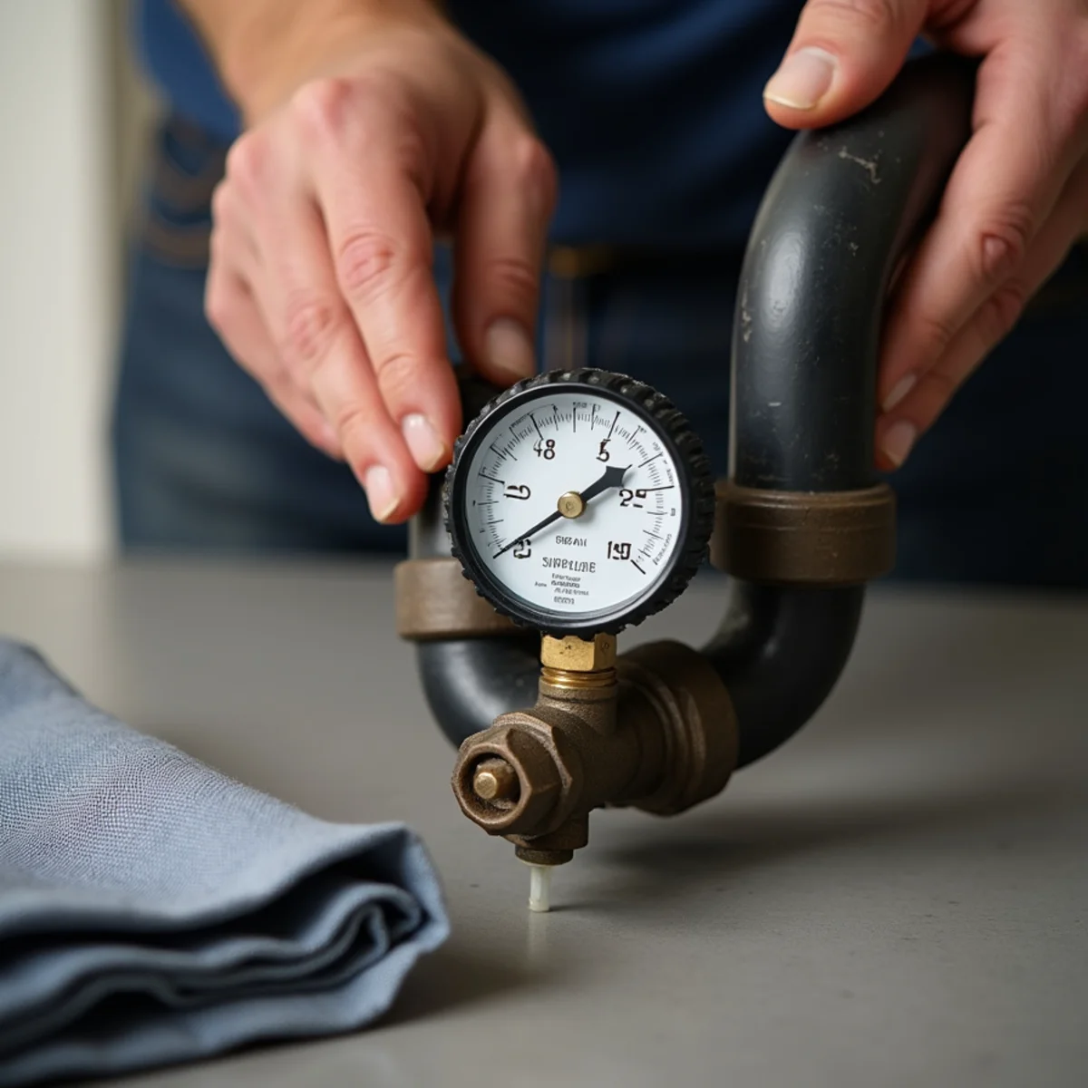 Plumber pressure-testing a residential gas line in Riverside, CA