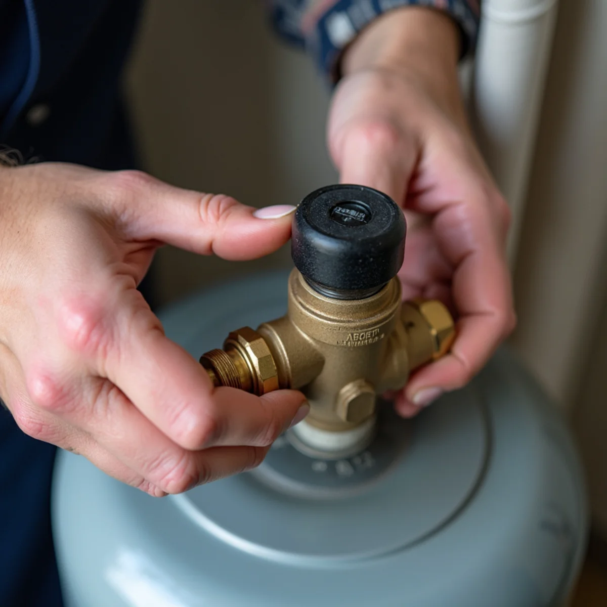 Plumber installing a whole-house water softener in a Riverside, CA garage