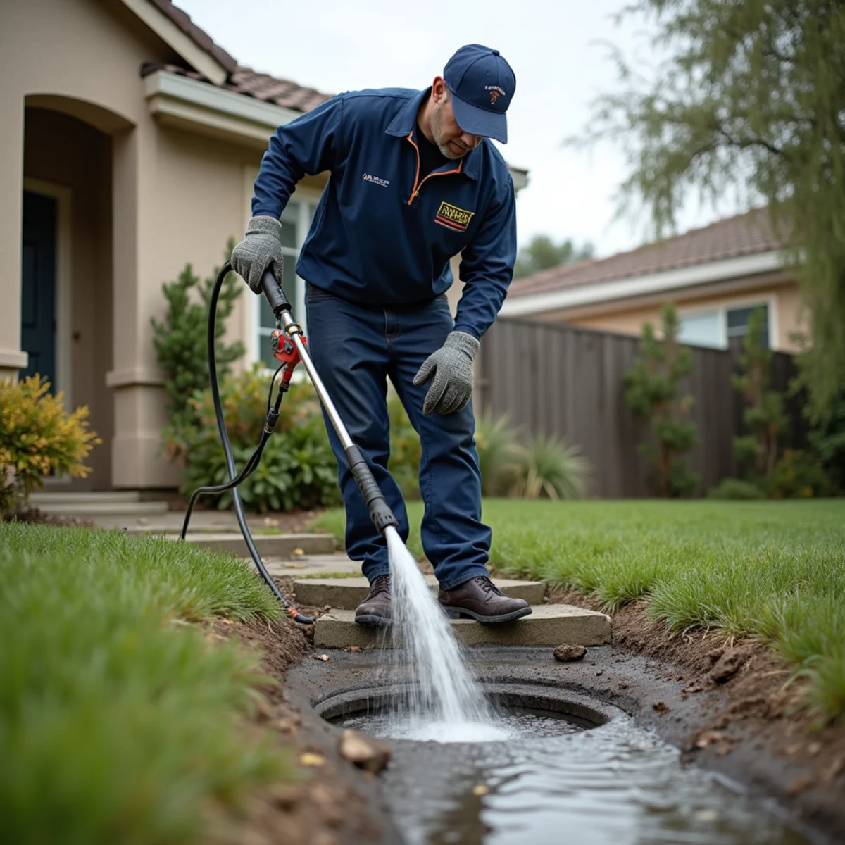 Hydro jetting a main sewer line to clear roots and grease in Riverside, CA